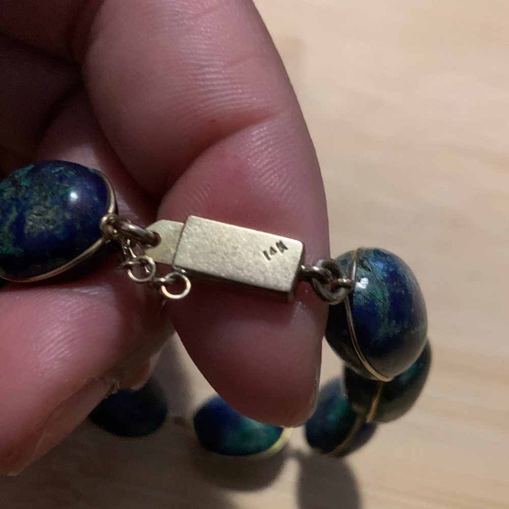 Vintage 14k Gold Azurmalachite Stone Link Bracelet - Picture 3 of 7